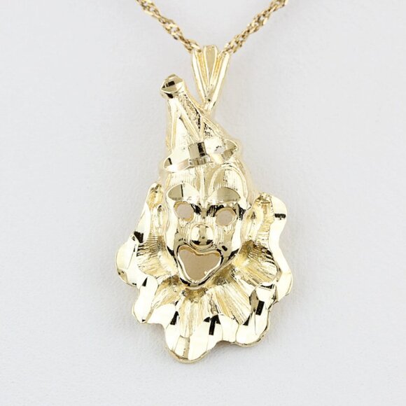 14K Yellow Gold Diamond- Cut Happy Circus Clown Pendant...